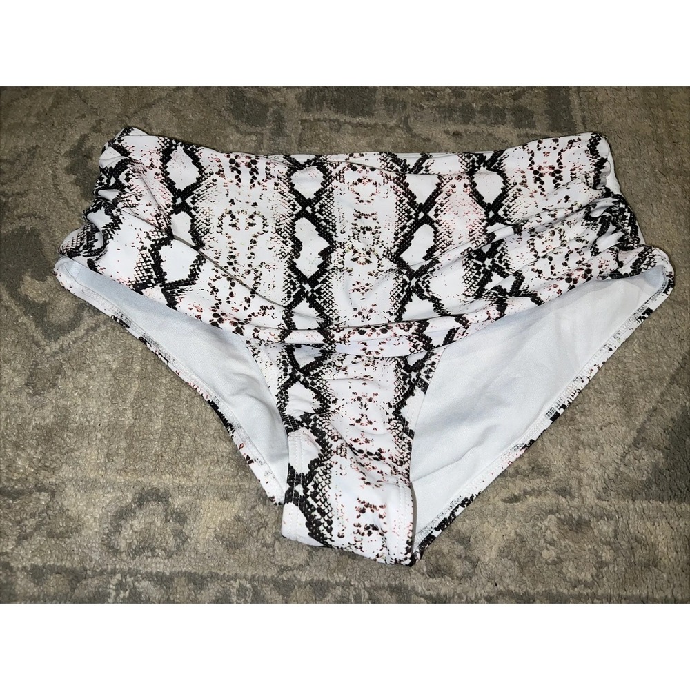 WOMEN'S WHITE SNAKESKIN PATTERN BIKINI BOTTOMS Sz 2XL XXL High Waist